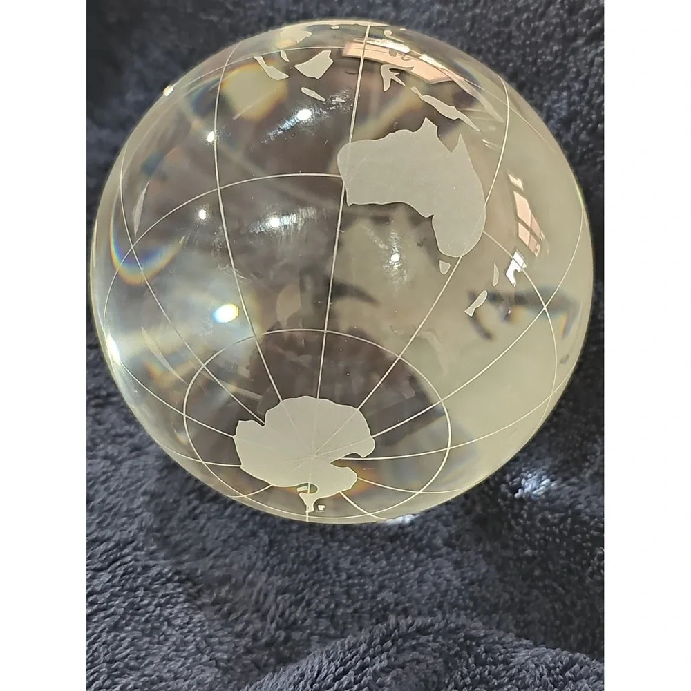 Vintage World Globe Paperweight Clear Frosted Glass Ball 3